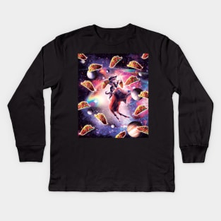 Cowboy Space Cat On Goat Unicorn - Taco Kids Long Sleeve T-Shirt